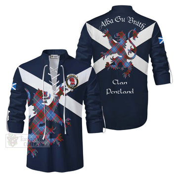 Pentland Tartan Lion Rampant Ghillie Kilt Shirt Proudly Display Your Heritage with Alba Gu Brath and Clan Name Men - Tartan Vibes Clothing