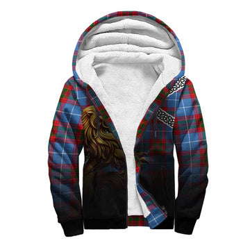 Tartan Vibes Clothing Pentland Crest Tartan Sherpa Hoodie with Golden Lion Emblem Celtic Style