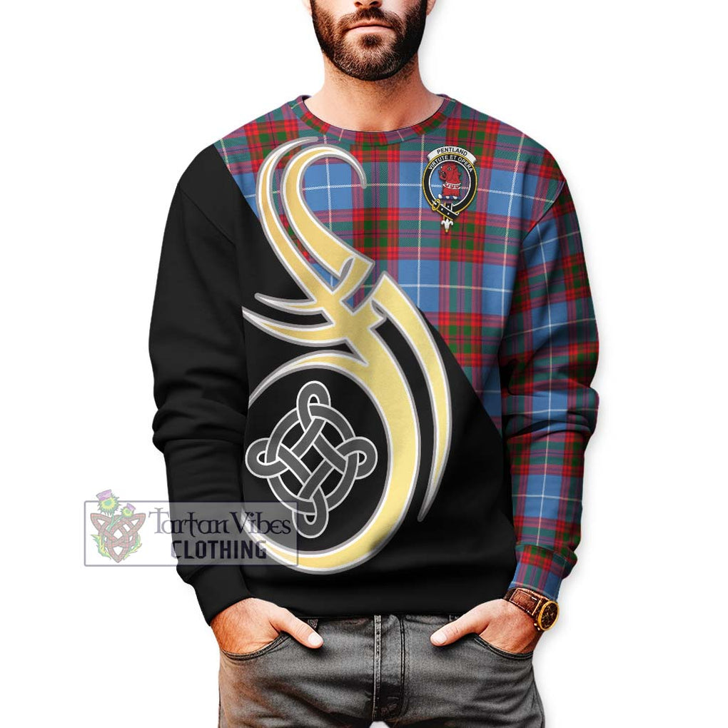 Pentland Tartan Sweatshirt with Family Crest and Celtic Symbol Style Unisex - Tartan Vibes Clothing