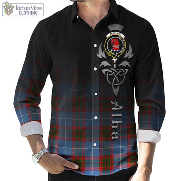 Pentland Tartan Long Sleeve Button Up Featuring Alba Gu Brath Family Crest Celtic Inspired Men's Shirt - Tartan Vibes Clothing