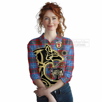 Pentland Tartan Women's Casual Shirt with Family Crest Celtic Wolf Style Female - Tartan Vibes Clothing