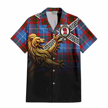 Pentland Crest Tartan Hawaiian Shirt with Golden Lion Emblem Celtic Style Kid - Tartan Vibes Clothing