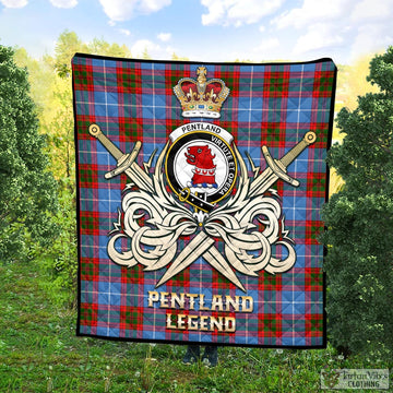 Pentland Tartan Quilt with Clan Crest and the Golden Sword of Courageous Legacy