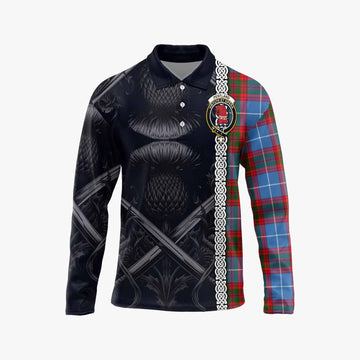 Pentland Tartan Long Sleeve Polo Shirt with Family Crest Cross Sword Thistle Celtic Vibes Unisex - Tartan Vibes Clothing