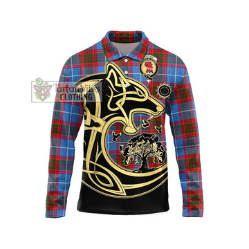 Pentland Tartan Long Sleeve Polo Shirt with Family Crest Celtic Wolf Style Unisex - Tartan Vibes Clothing