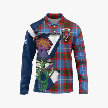 Tartan Vibes Clothing Pentland Tartan Family Crest Long Sleeve Polo Shirt Scottish Thistle Celtic Inspired