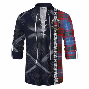 Pentland Tartan Ghillie Kilt Shirt with Family Crest Cross Sword Thistle Celtic Vibes Men - Tartan Vibes Clothing