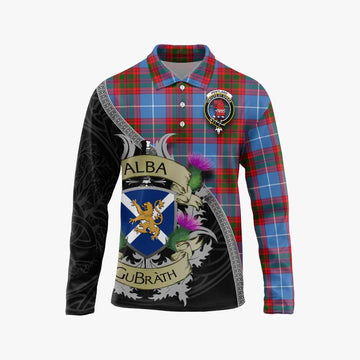 Pentland Tartan Family Crest Long Sleeve Polo Shirt Lion Rampant Royal Thistle Shield Celtic Inspired Unisex - Tartan Vibes Clothing