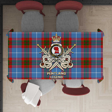 Pentland Tartan Tablecloth with Clan Crest and the Golden Sword of Courageous Legacy