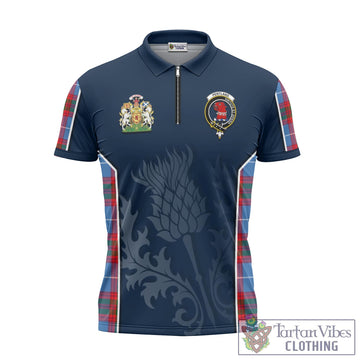 Tartan Vibes Clothing Pentland Tartan Zipper Polo Shirt with Family Crest and Scottish Thistle Vibes Sport Style
