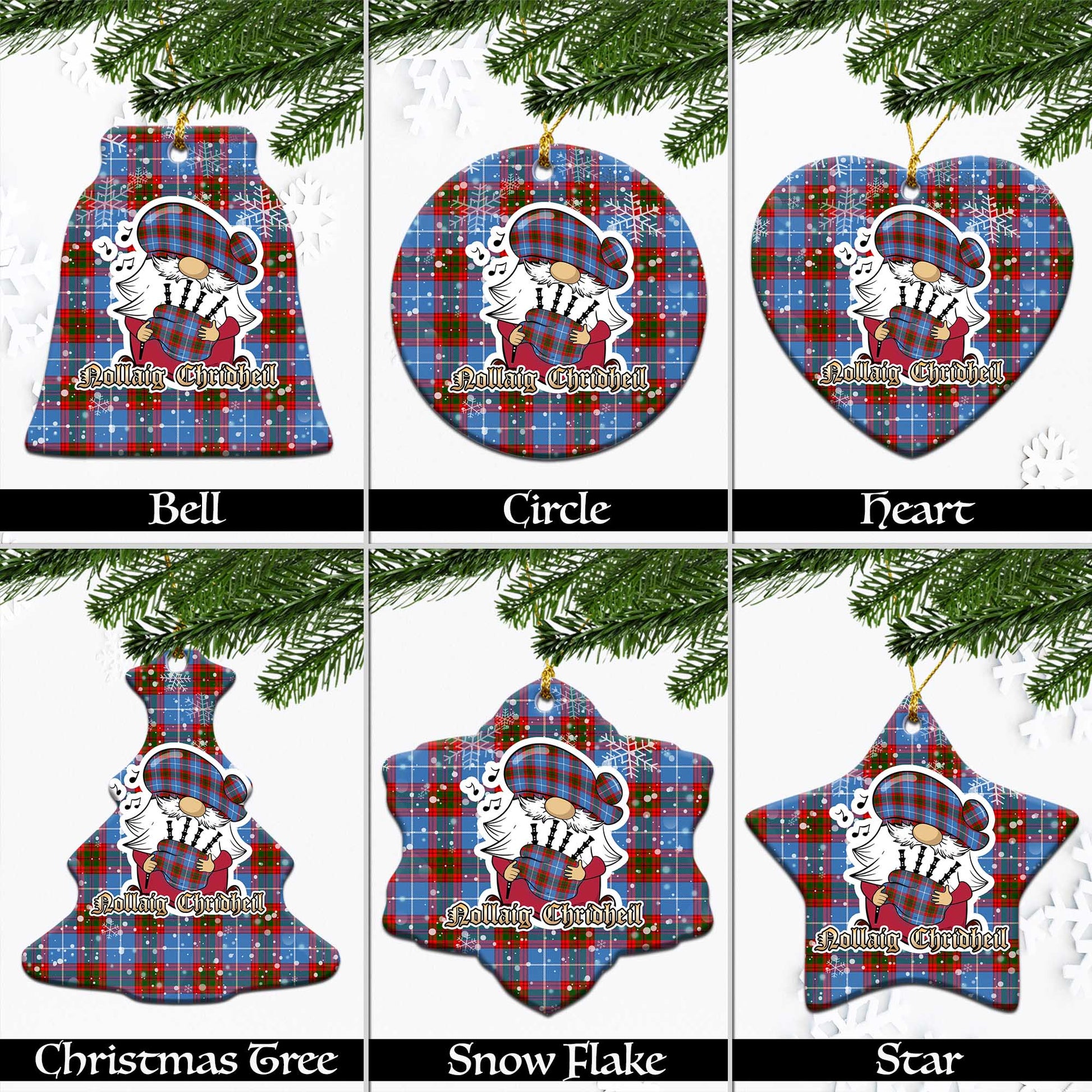 Pentland Tartan Christmas Ceramic Ornaments with Scottish Gnome Playing Bagpipes Ceramic - Tartan Vibes Clothing