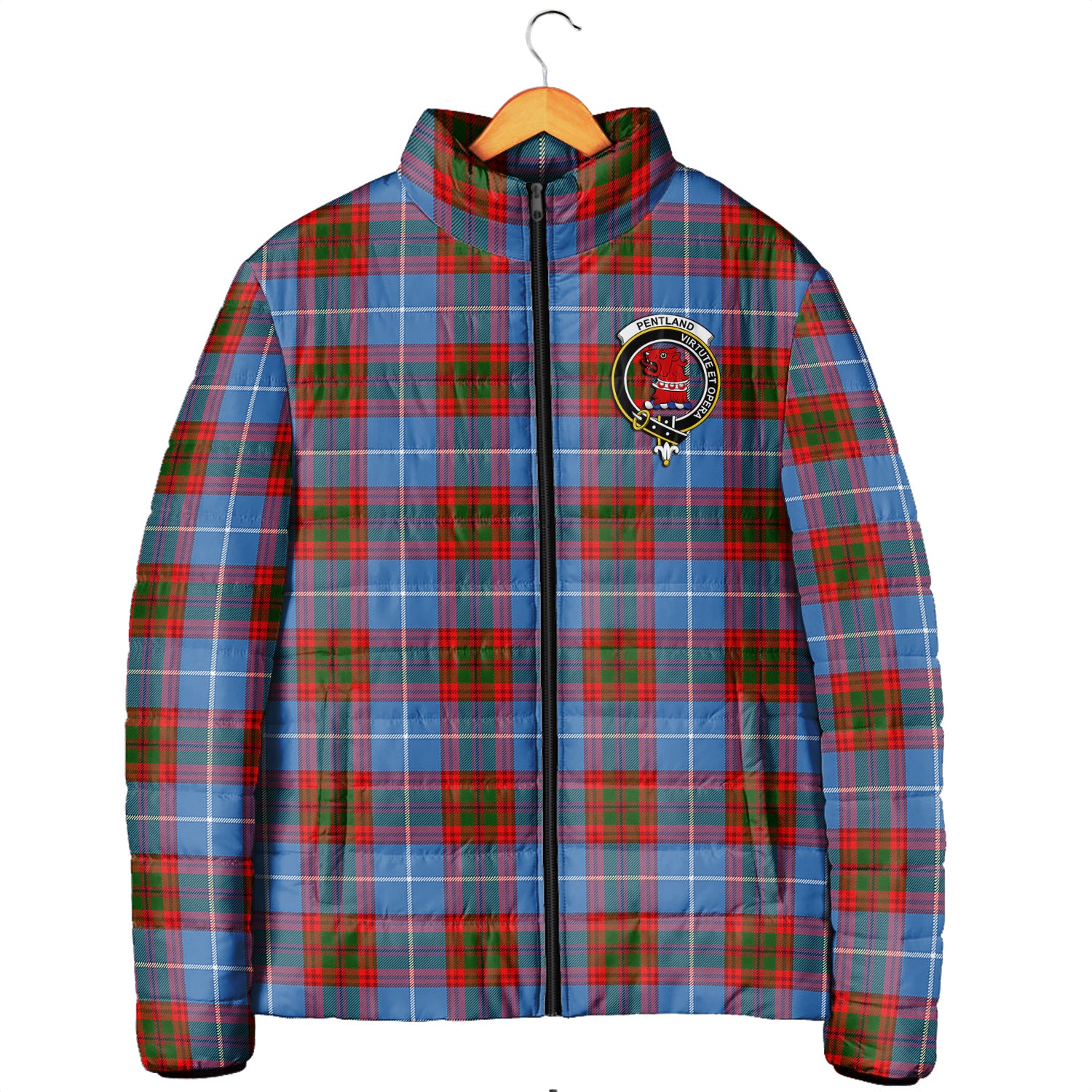 Pentland Tartan Padded Jacket with Family Crest Men's Padded Jacket - Tartan Vibes Clothing