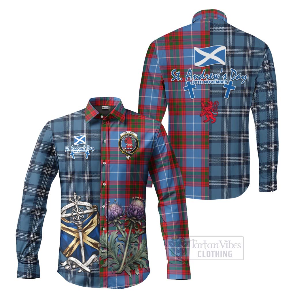 Pentland Tartan Long Sleeve Button Shirt Happy St. Andrew's Day Half Tartan Style Men's Shirt S - Tartan Vibes Clothing