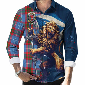Pentland Tartan Family Crest Long Sleeve Button Shirt with Scottish Majestic Lion Men's Shirt S - Tartan Vibes Clothing