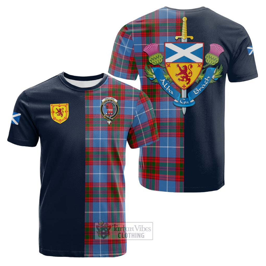 Tartan Vibes Clothing Pentland Tartan Cotton T-shirt with Scottish Lion Royal Arm Half Style