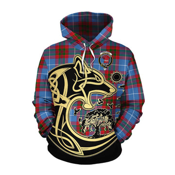 Pentland Tartan Cotton Hoodie with Family Crest Celtic Wolf Style Pullover Hoodie XS - Tartan Vibes Clothing