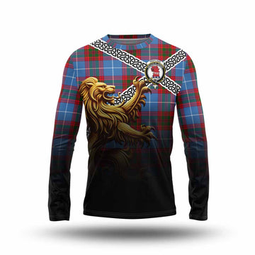 Pentland Crest Tartan Long Sleeve T-Shirt with Golden Lion Emblem Celtic Style Unisex - Tartan Vibes Clothing