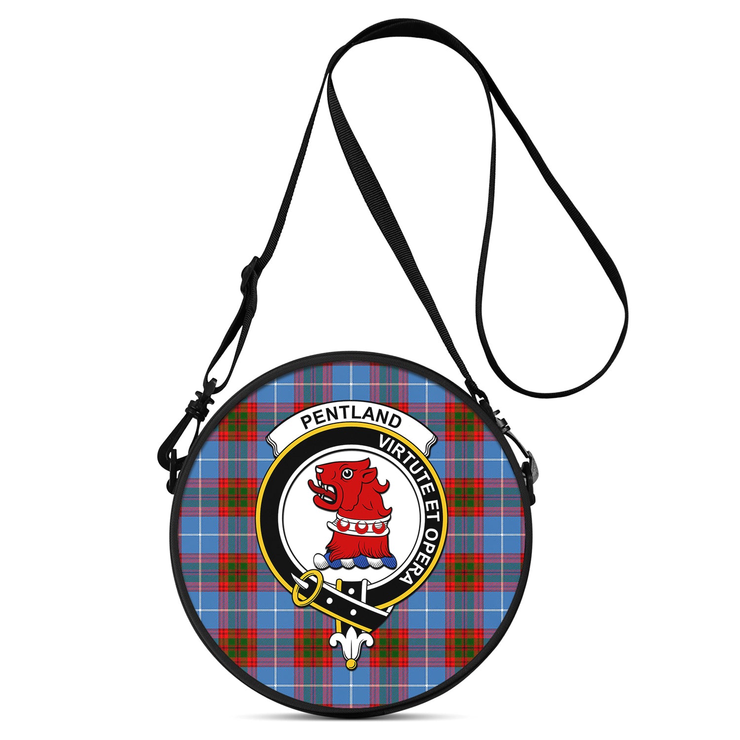 Pentland Tartan Round Satchel Bags with Family Crest One Size 9*9*2.7 inch - Tartan Vibes Clothing