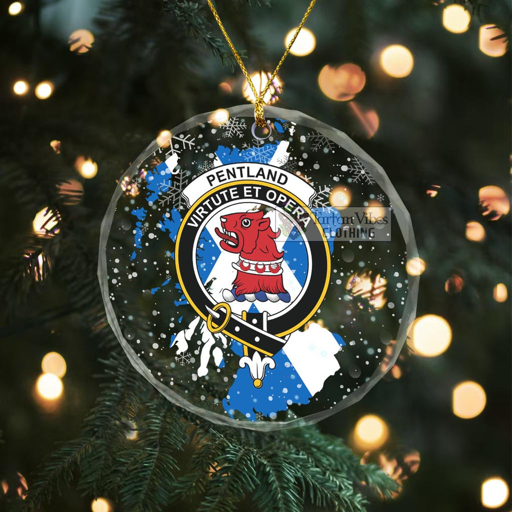 Pentland Clan Crest Christmas Glass Ornament with Scotland Map Transparent Glass Circle - 2D-tartanvibesclothing