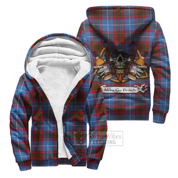 Pentland Tartan Sherpa Hoodie with Family Crest and Bearded Skull Holding Bottles of Whiskey Unisex S - Tartan Vibes Clothing