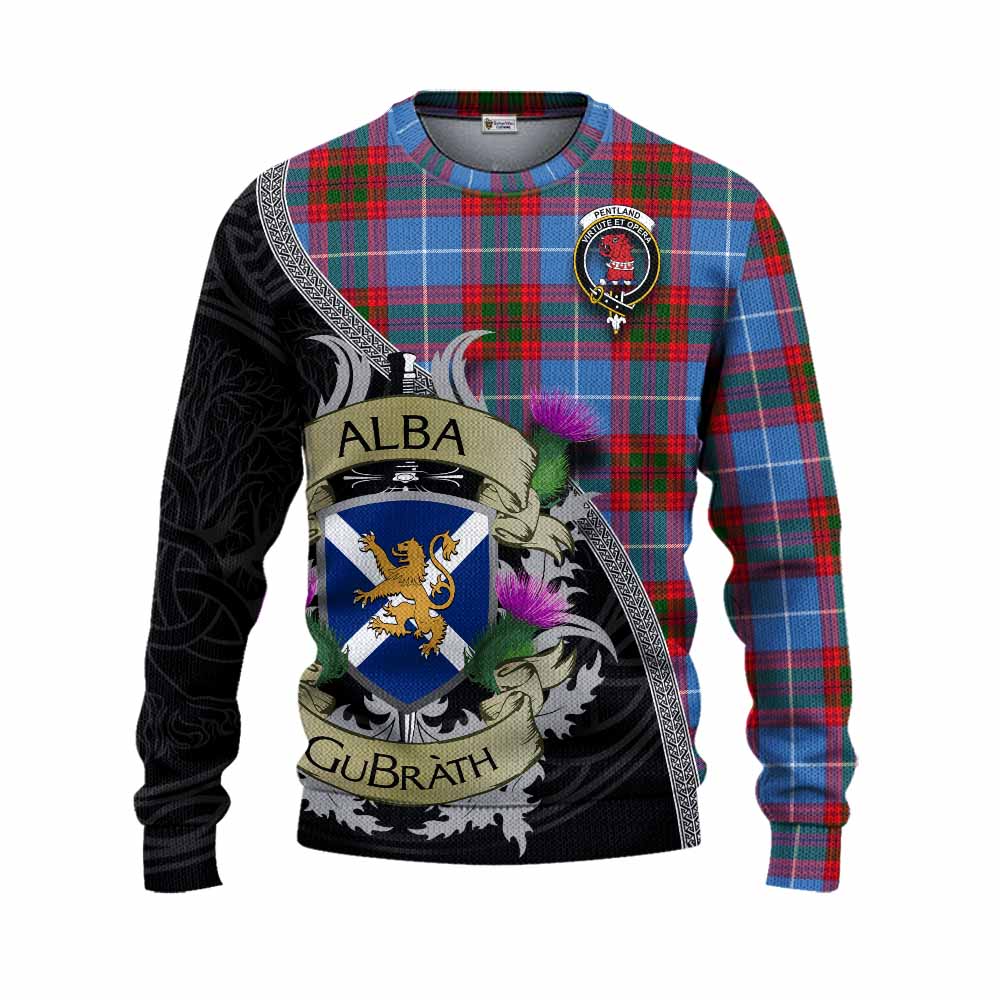 Pentland Tartan Family Crest Knitted Sweater Lion Rampant Royal Thistle Shield Celtic Inspired Unisex - Tartan Vibes Clothing