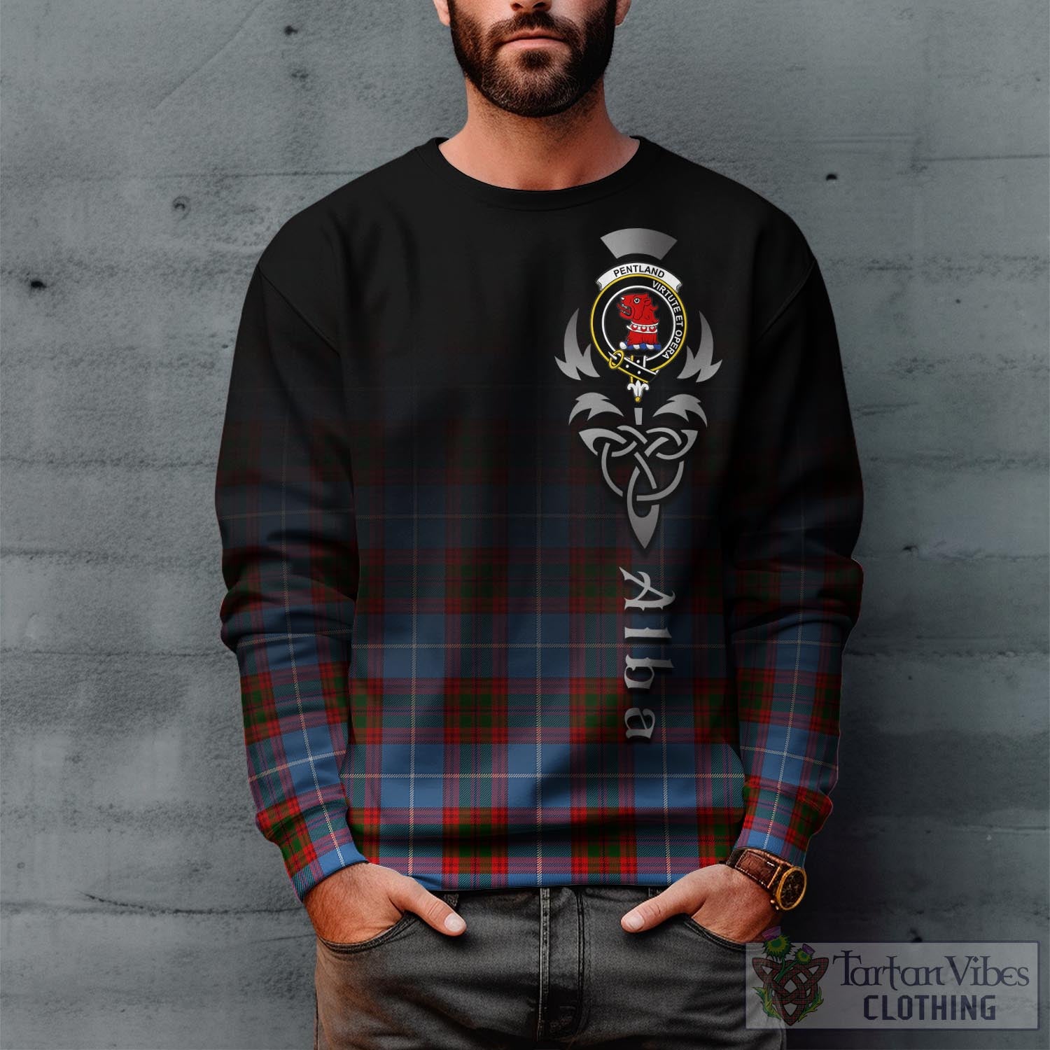Pentland Tartan Sweatshirt Featuring Alba Gu Brath Family Crest Celtic Inspired Unisex - Tartan Vibes Clothing