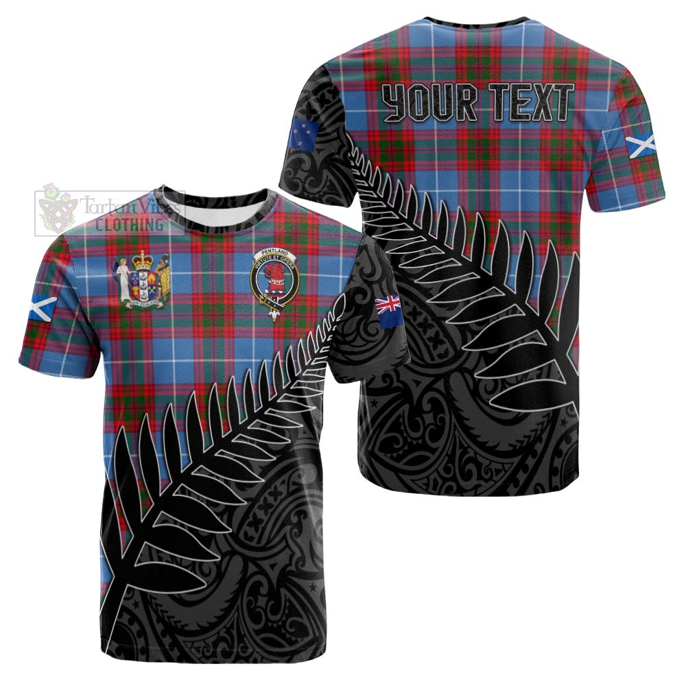 Tartan Vibes Clothing Pentland Crest Tartan Cotton T-shirt with New Zealand Silver Fern Half Style