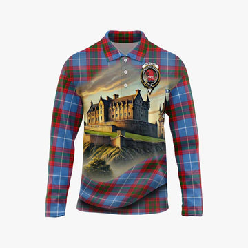 Pentland Tartan Family Crest Long Sleeve Polo Shirt with Scottish Ancient Castle Style Unisex - Tartan Vibes Clothing