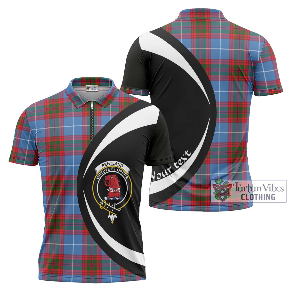 Pentland Tartan Zipper Polo Shirt with Family Crest Circle Style Unisex - Tartan Vibes Clothing
