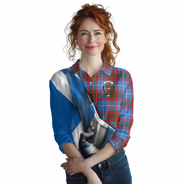 Pentland Tartan Women's Casual Shirt with Family Crest Scotland Patriotic Style Female - Tartan Vibes Clothing