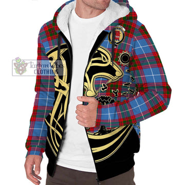 Pentland Tartan Sherpa Hoodie with Family Crest Celtic Wolf Style Unisex S - Tartan Vibes Clothing
