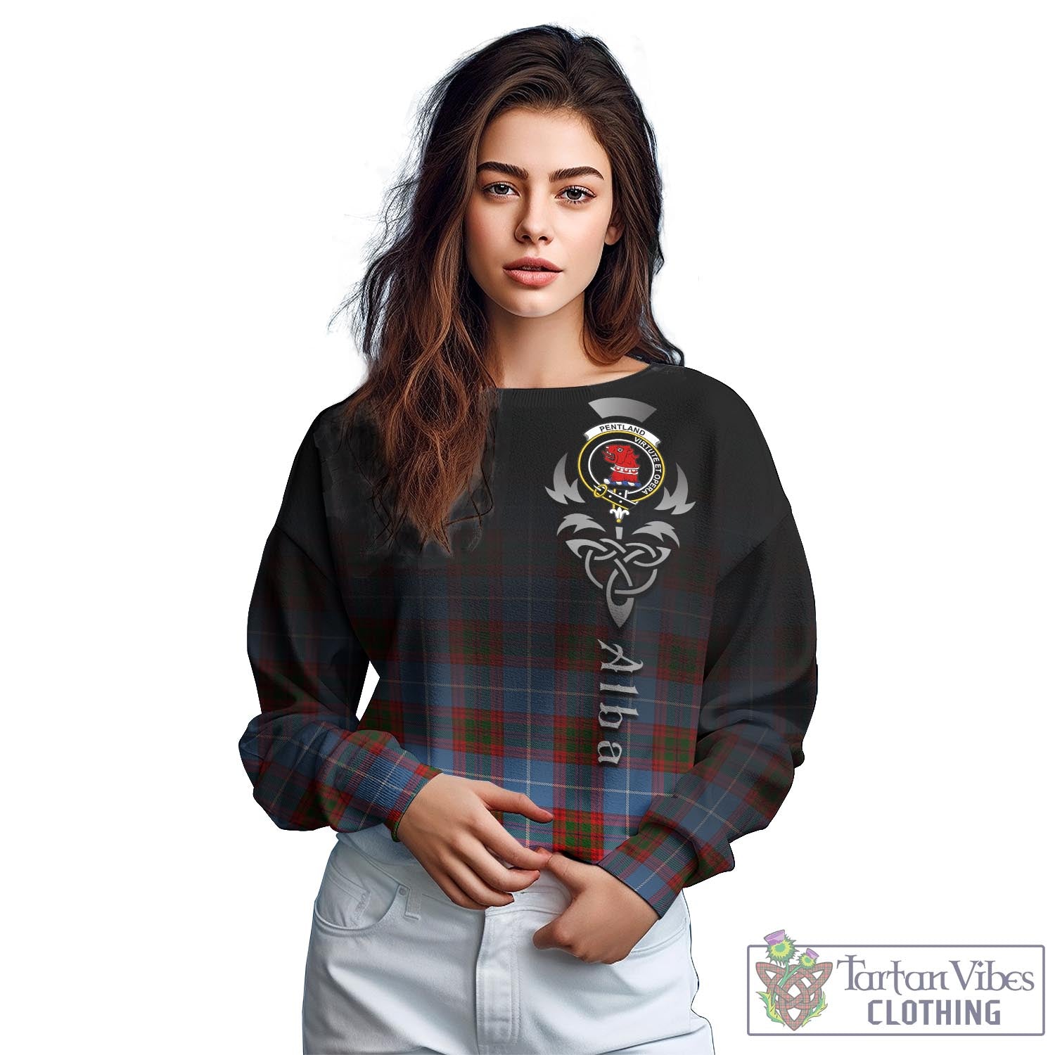 Pentland Tartan Sweatshirt Featuring Alba Gu Brath Family Crest Celtic Inspired - Tartan Vibes Clothing