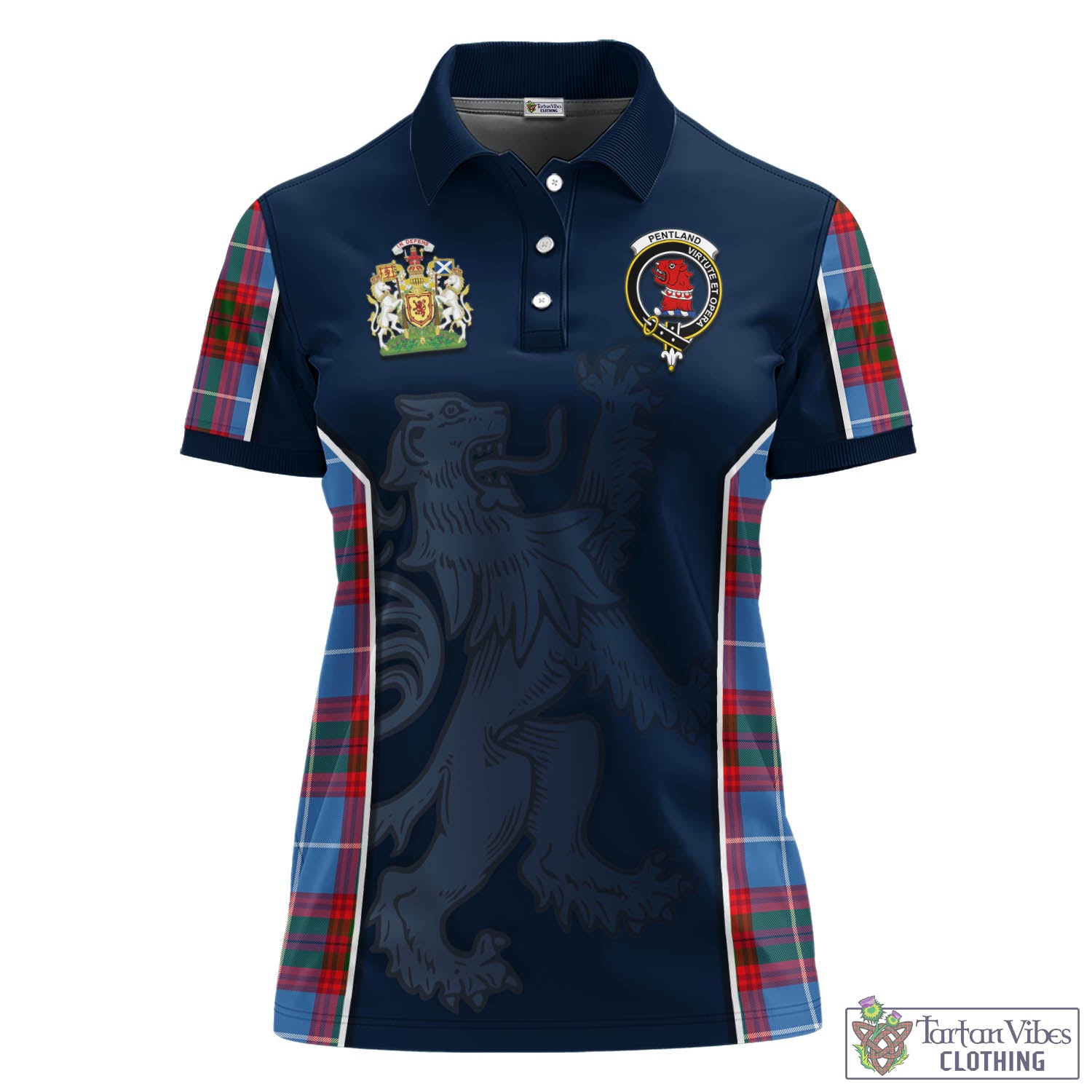 Tartan Vibes Clothing Pentland Tartan Women's Polo Shirt with Family Crest and Lion Rampant Vibes Sport Style