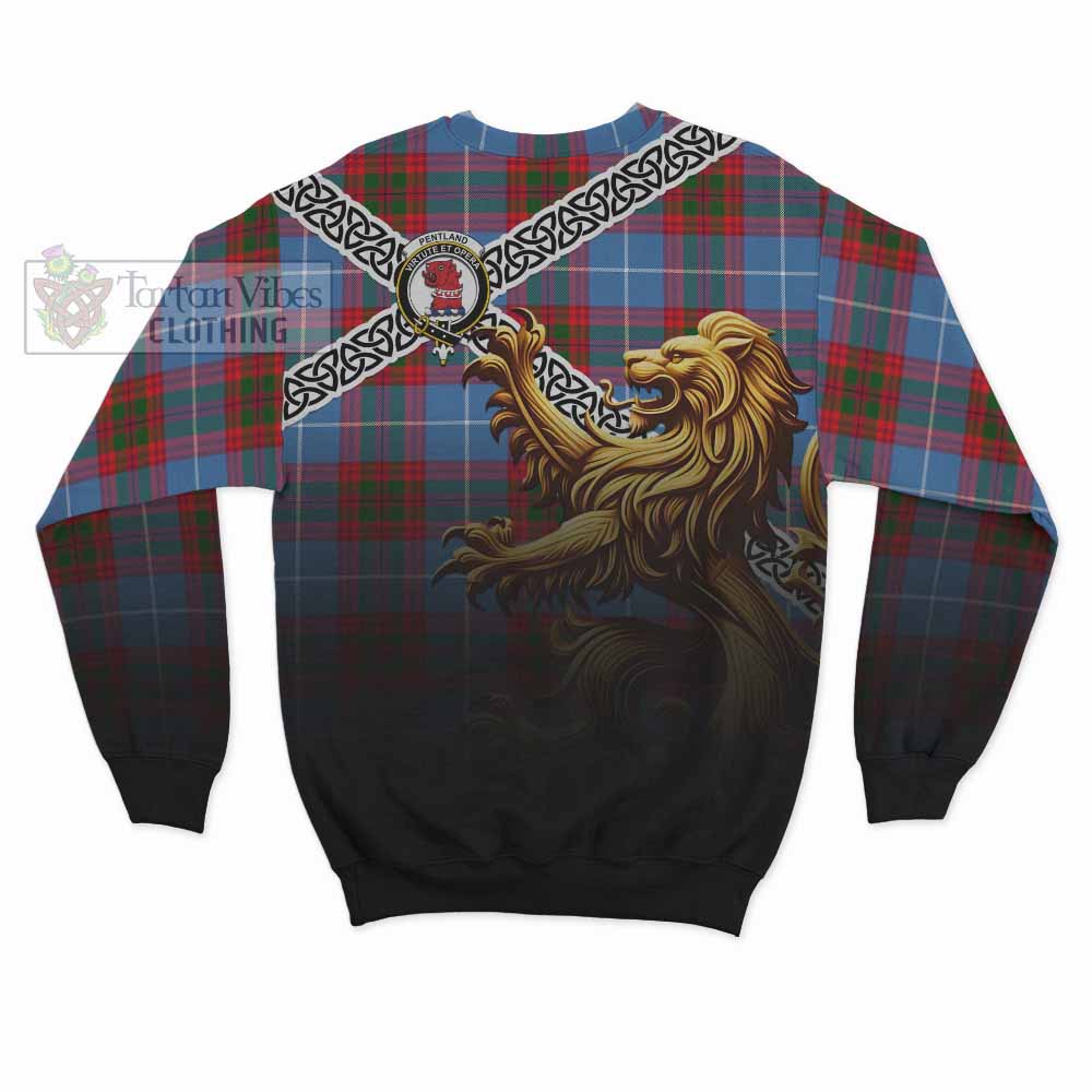 Pentland Crest Tartan Sweatshirt with Golden Lion Emblem Celtic Style - Tartan Vibes Clothing