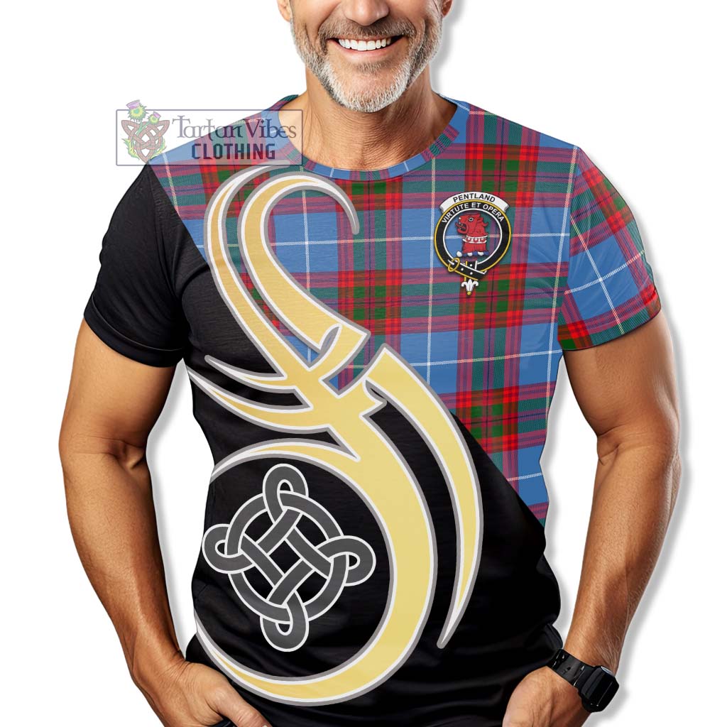 Pentland Tartan T-Shirt with Family Crest and Celtic Symbol Style - Tartan Vibes Clothing