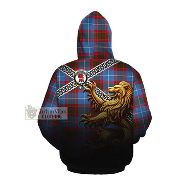 Tartan Vibes Clothing Pentland Crest Tartan Cotton Hoodie with Golden Lion Emblem Celtic Style