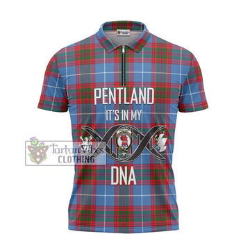 Pentland Tartan Zipper Polo Shirt with Family Crest DNA In Me Style - Tartan Vibes Clothing