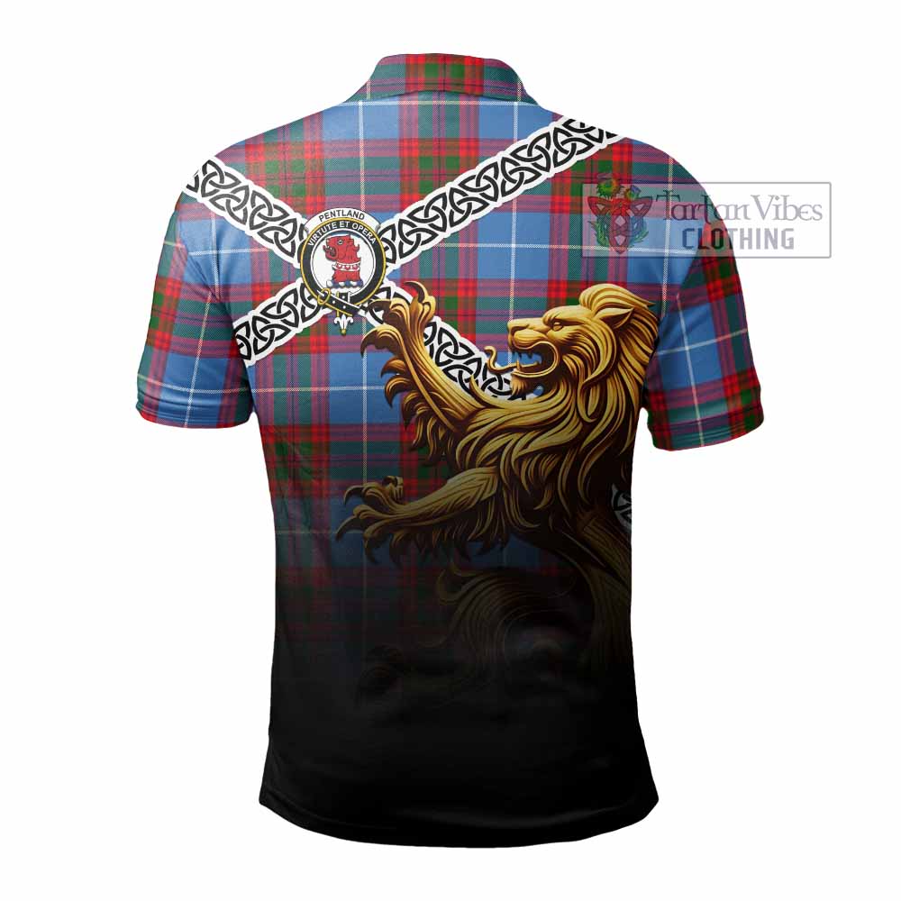 Pentland Crest Tartan Polo Shirt with Golden Lion Emblem Celtic Style - Tartan Vibes Clothing