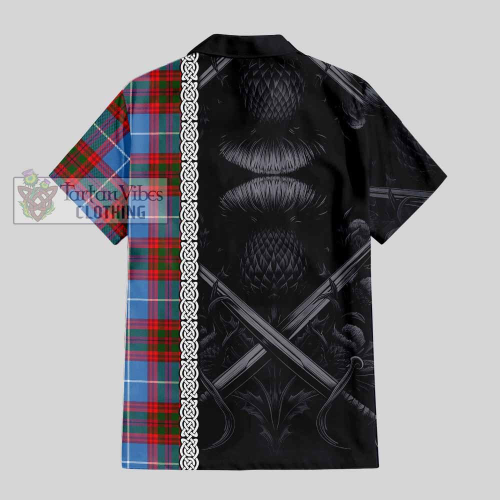 Pentland Tartan Hawaiian Shirt with Family Crest Cross Sword Thistle Celtic Vibes - Tartan Vibes Clothing