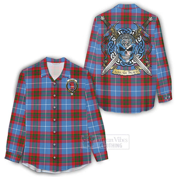 Pentland Tartan Women's Casual Shirt with Family Crest Celtic Skull Style - Tartan Vibes Clothing