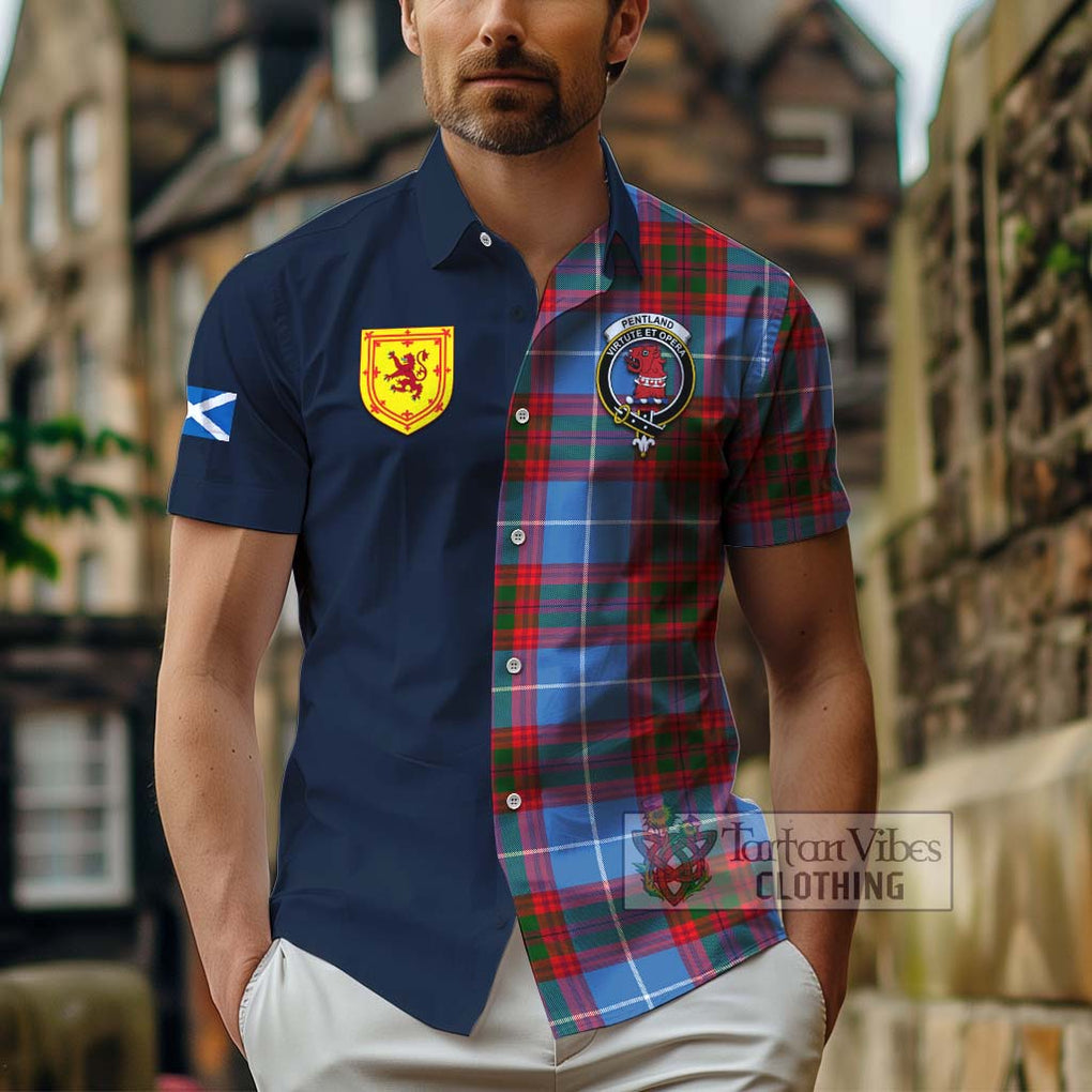 Pentland Tartan Hawaiian Shirt Alba with Scottish Lion Royal Arm Half Style - Tartan Vibes Clothing