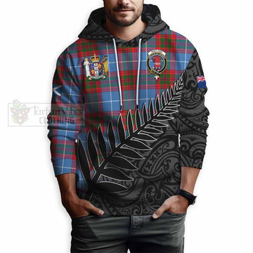 Pentland Crest Tartan Hoodie with New Zealand Silver Fern Half Style - Tartan Vibes Clothing