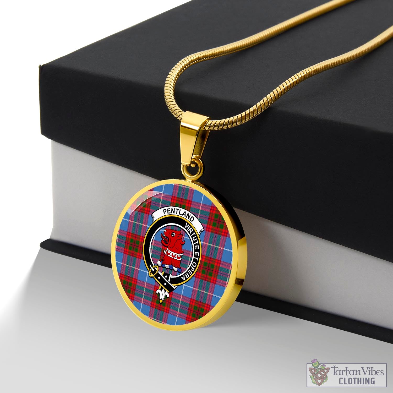 Pentland Tartan Circle Necklace with Family Crest Luxury Necklace (Gold) No - Tartan Vibes Clothing