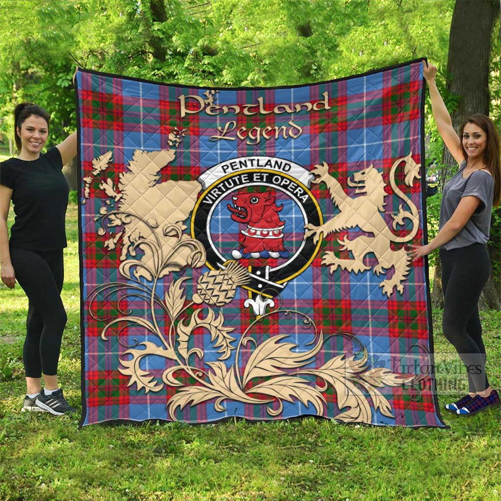 Tartan Vibes Clothing Pentland Tartan Quilt with Family Crest and Scottish Symbol Style