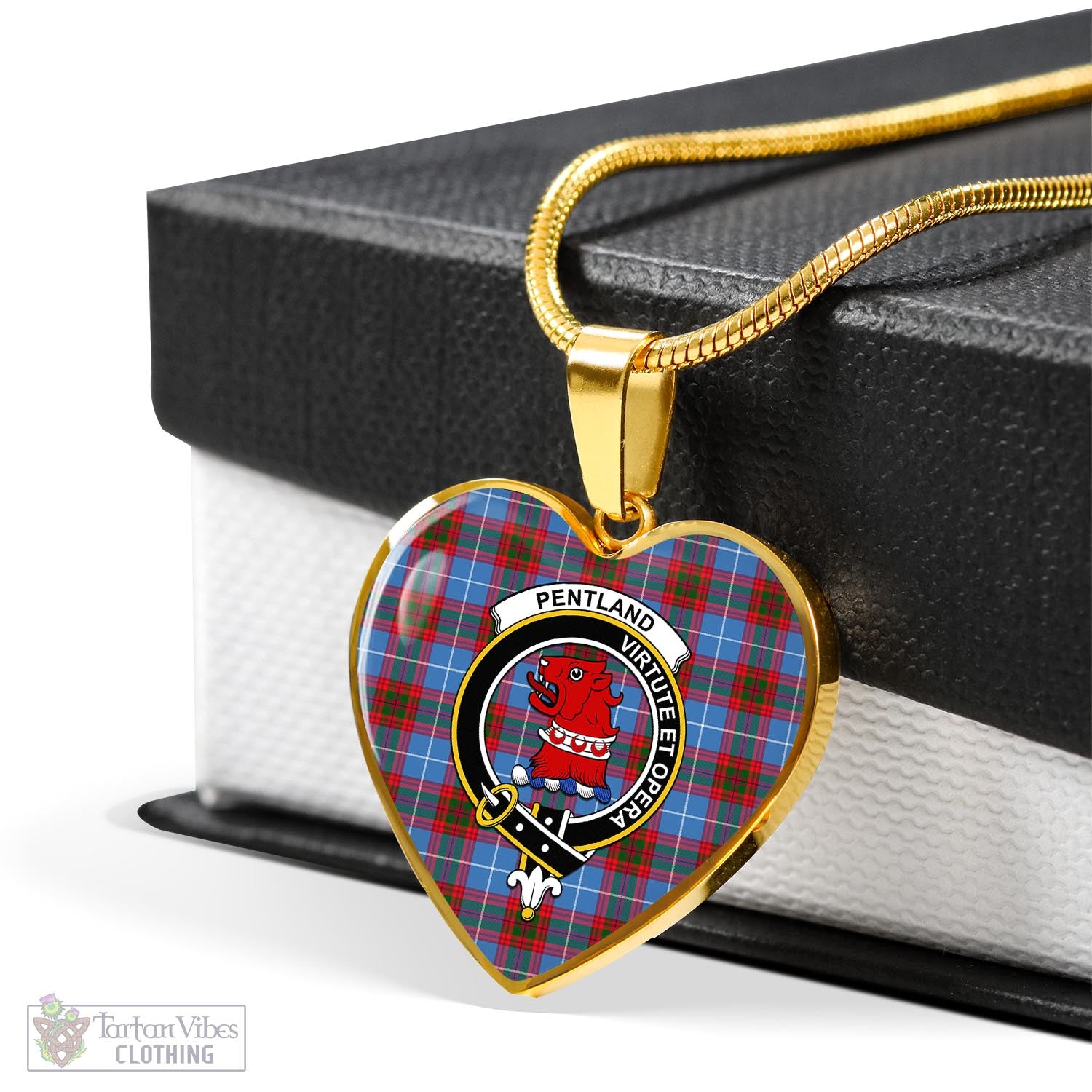 Pentland Tartan Heart Necklace with Family Crest - Tartan Vibes Clothing