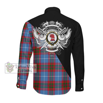 Pentland Tartan Long Sleeve Button Shirt with Family Crest and Military Logo Style Men's Shirt - Tartanvibesclothing Shop