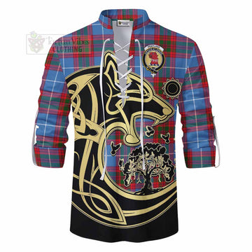 Pentland Tartan Ghillie Kilt Shirt with Family Crest Celtic Wolf Style - Tartan Vibes Clothing