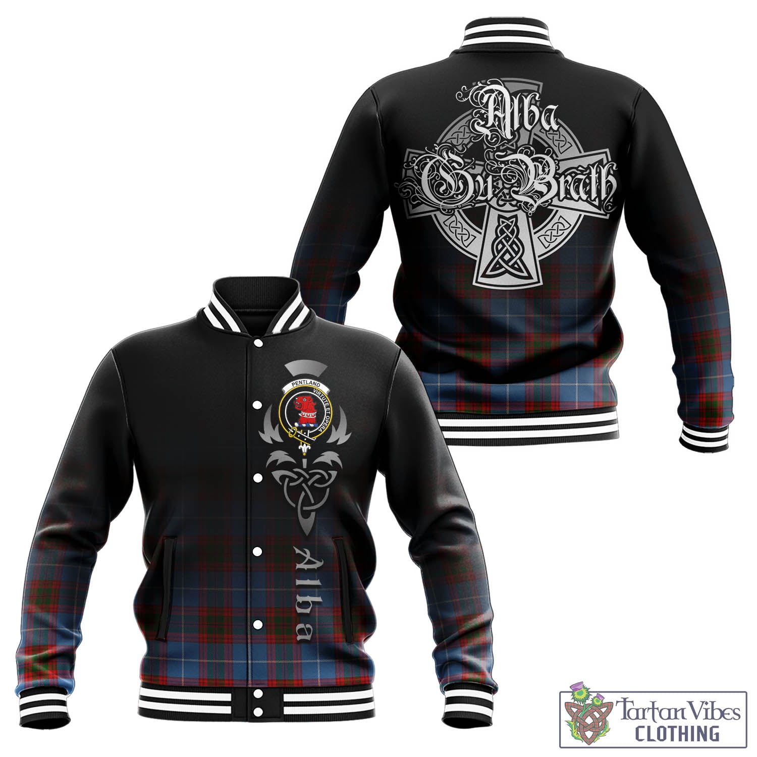 Pentland Tartan Baseball Jacket Featuring Alba Gu Brath Family Crest Celtic Inspired - Tartan Vibes Clothing