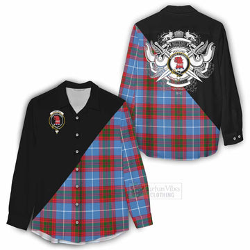 Pentland Tartan Women's Casual Shirt with Family Crest and Military Logo Style - Tartan Vibes Clothing