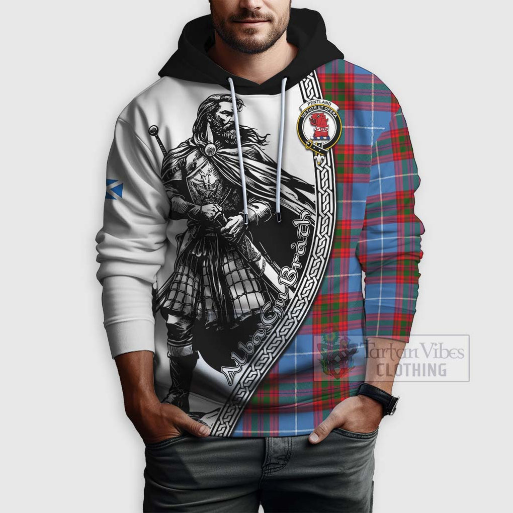 Pentland Tartan Clan Crest Hoodie with Highlander Warrior Celtic Style - Tartan Vibes Clothing